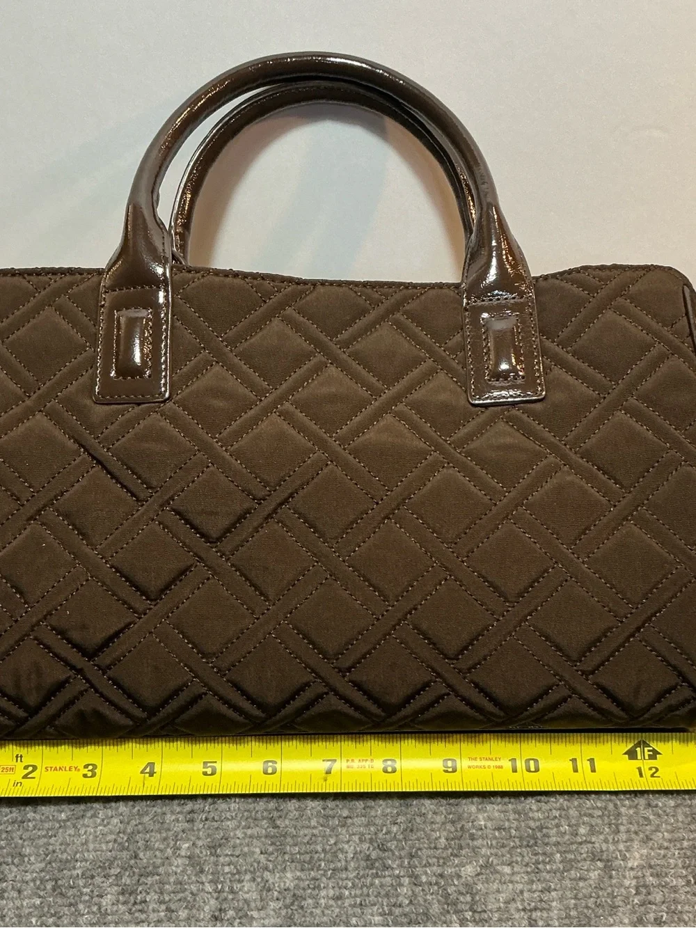 Vera Bradley Quilted Satchel in Dark Brown with Patent Handles
